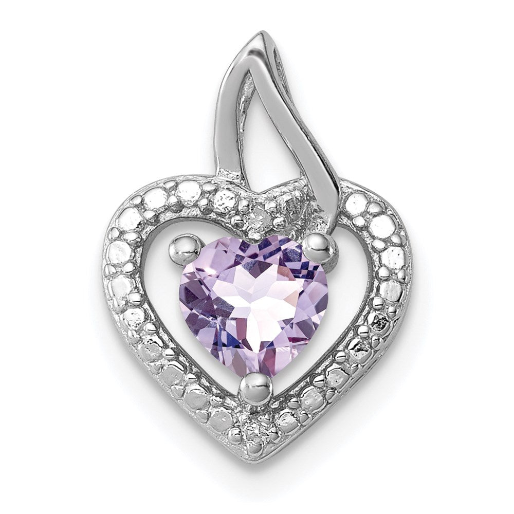Sterling Silver Rhodium-plated Pink Quartz and Diamond Pendant QP3127PQ