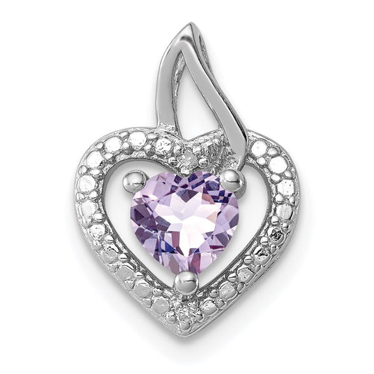Sterling Silver Rhodium-plated Pink Quartz and Diamond Pendant QP3127PQ