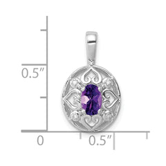 Sterling Silver Rhodium-plated Amethyst and Diamond Pendant QP3132AM