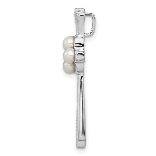 Sterling Silver Rhod Plated Diamond FW Cultured Pearl Cross Pendant QP3189