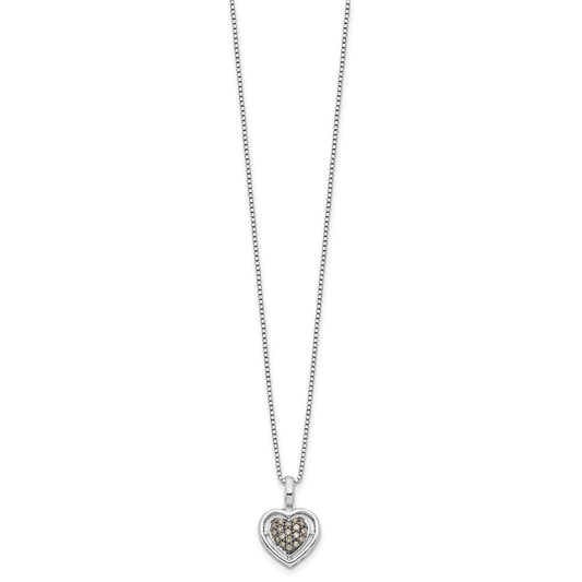 White Night Sterling Silver Rhodium-plated Champagne Diamond Heart 18 Inch Necklace with 2 Inch Extender QP3628