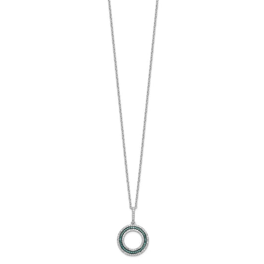 White Night Sterling Silver Rhodium-plated Blue and White Diamond Circle 18 inch Necklace with 2 Inch Extender QP3667