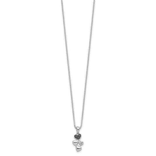 White Night Sterling Silver Rhodium-plated White and Black Diamond Heart 18 Inch Necklace with 2 Inch Extender QP3746