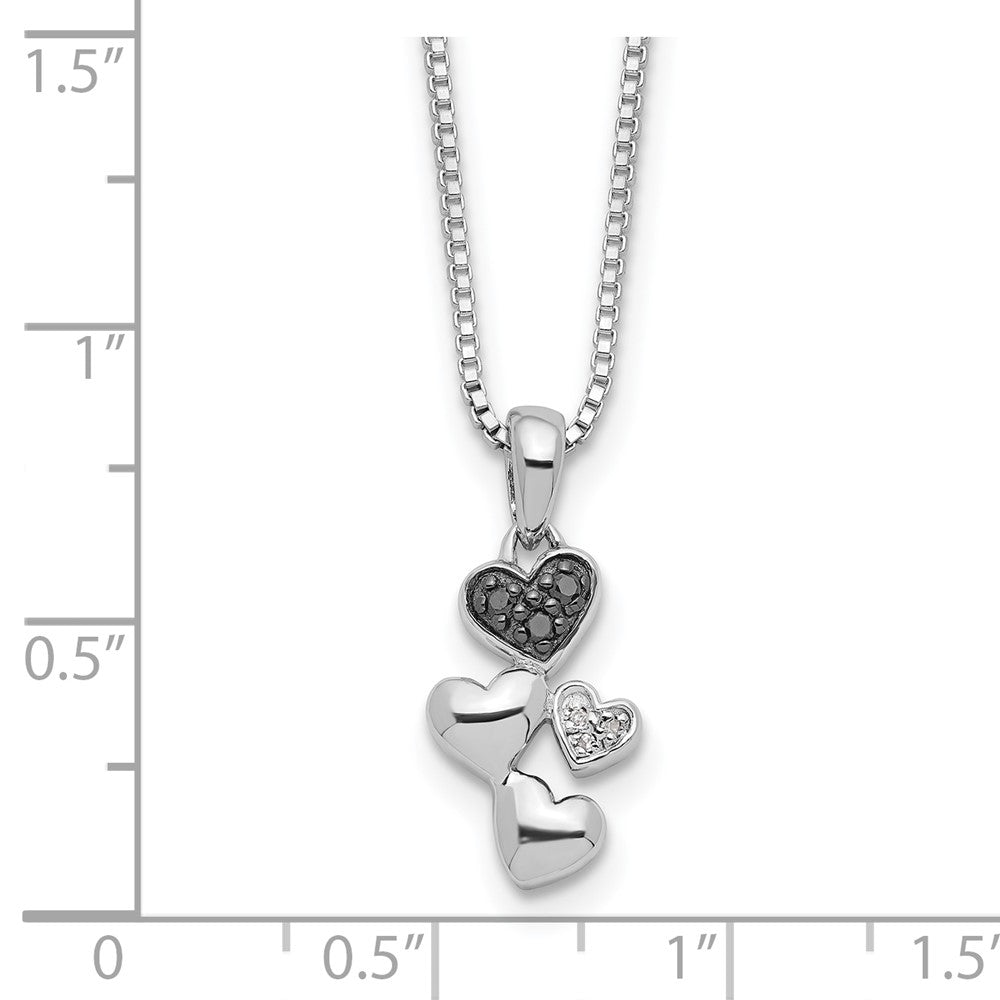 White Night Sterling Silver Rhodium-plated White and Black Diamond Heart 18 Inch Necklace with 2 Inch Extender QP3746