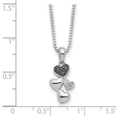 White Night Sterling Silver Rhodium-plated White and Black Diamond Heart 18 Inch Necklace with 2 Inch Extender QP3746