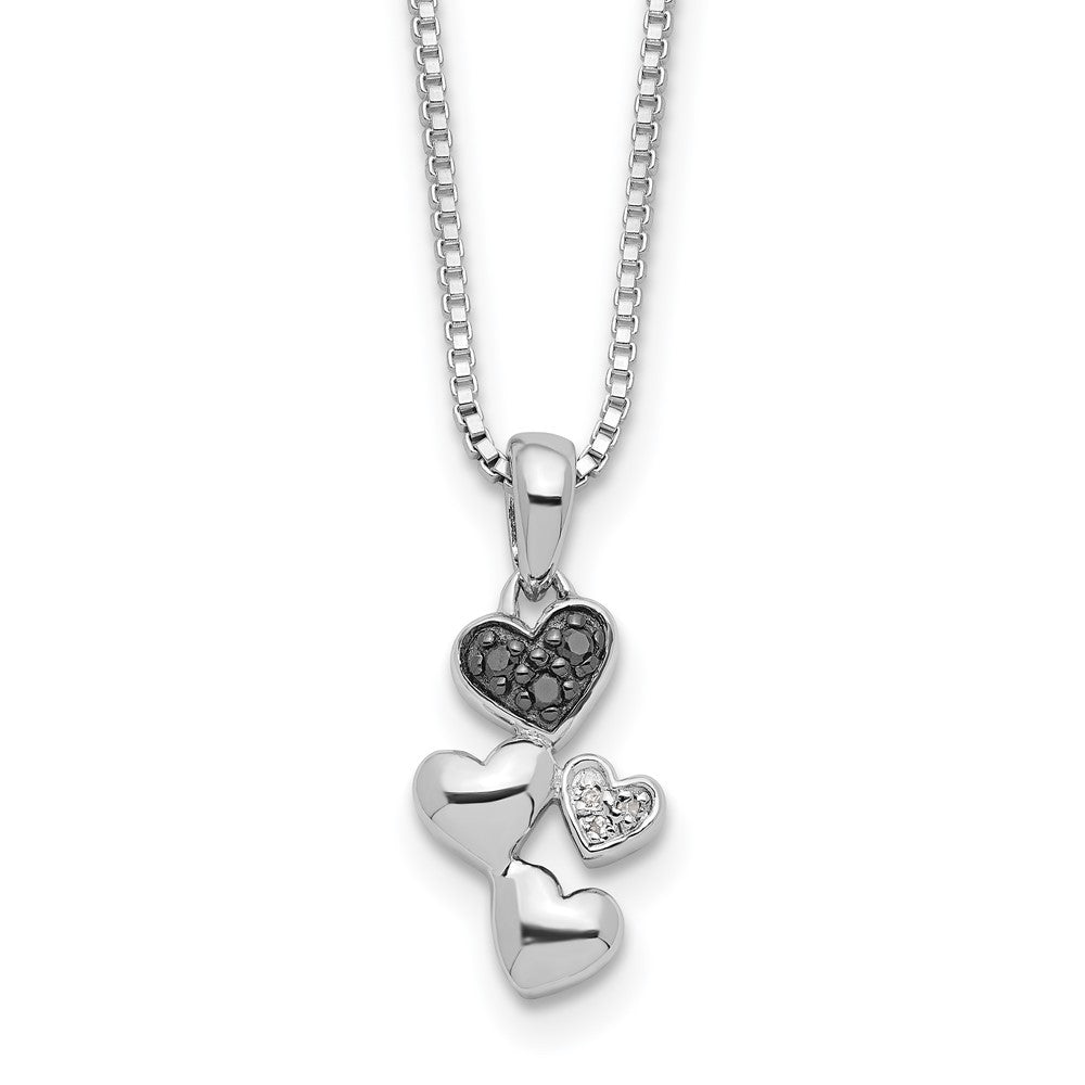 White Night Sterling Silver Rhodium-plated White and Black Diamond Heart 18 Inch Necklace with 2 Inch Extender QP3746