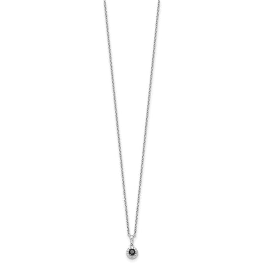 White Night Sterling Silver Rhodium-plated Black and White Diamond Circle Pendant 18 Inch Necklace with 2 Inch Extender QP3767
