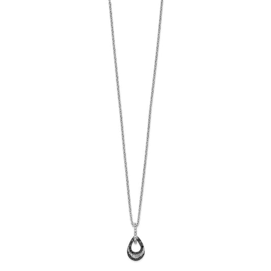 White Night Sterling Silver Rhodium-plated Black and White Diamond Teardrop Pendant 18 Inch Necklace with 2 Inch Extender QP3785
