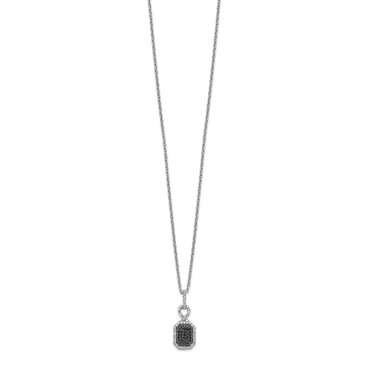 White Night Sterling Silver Rhodium-plated Black and White Diamond Rectangle Pendant 18 Inch Necklace with 2 Inch Extender QP3808