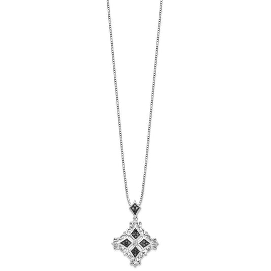 White Night Sterling Silver Rhodium-plated Black and White Diamond 18 Inch Necklace with 2 Inch Extender QP3835