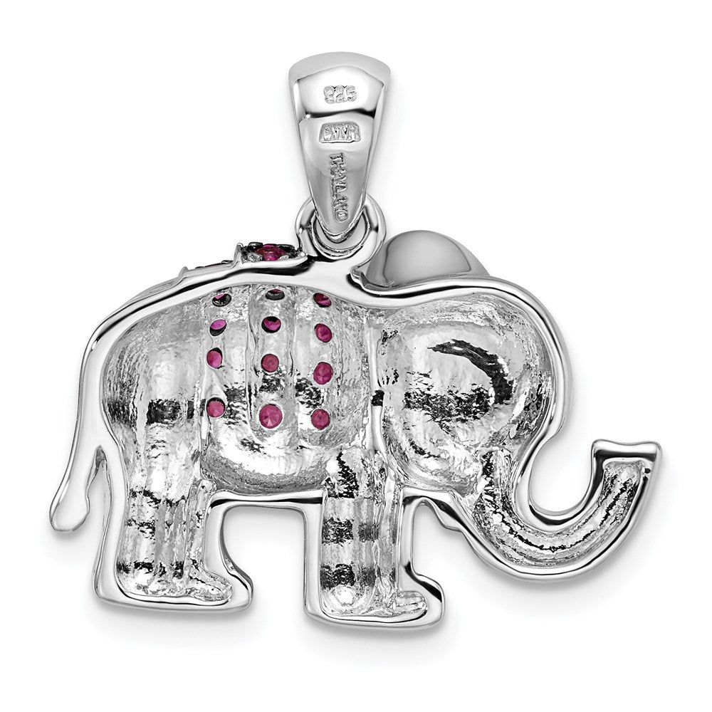 Sterling Silver Rhodium Polished Rhodolite Garnet Elephant Pendant QP4548RG