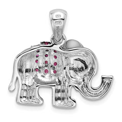 Sterling Silver Rhodium Polished Rhodolite Garnet Elephant Pendant QP4548RG