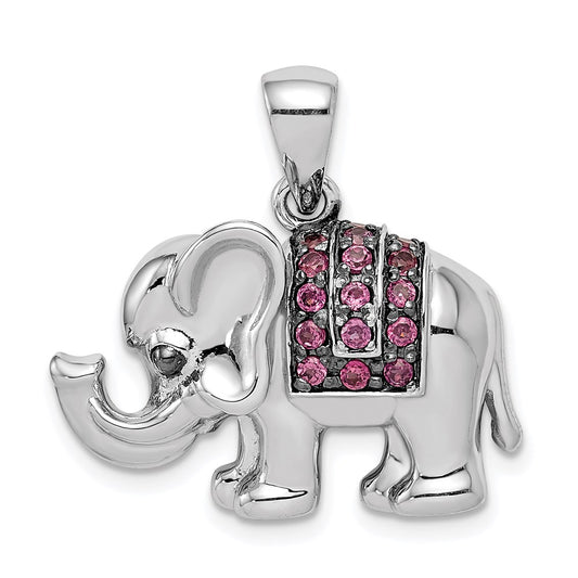 Sterling Silver Rhodium Polished Rhodolite Garnet Elephant Pendant QP4548RG