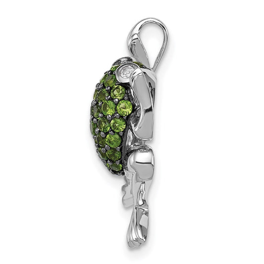 Sterling Silver Rhodium White Topaz & Chrome Diopside Frog Pendant QP4550CD