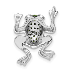 Sterling Silver Rhodium White Topaz & Chrome Diopside Frog Pendant QP4550CD
