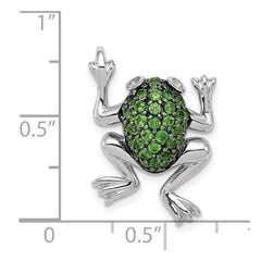 Sterling Silver Rhodium White Topaz & Chrome Diopside Frog Pendant QP4550CD