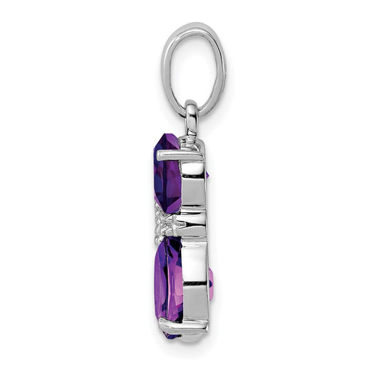 Sterling Silver Rhodium-plated Amethyst and Diamond Cat Pendant QP4551AM