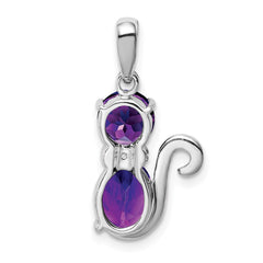 Sterling Silver Rhodium-plated Amethyst and Diamond Cat Pendant QP4551AM