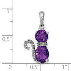 Sterling Silver Rhodium-plated Amethyst and Diamond Cat Pendant QP4551AM
