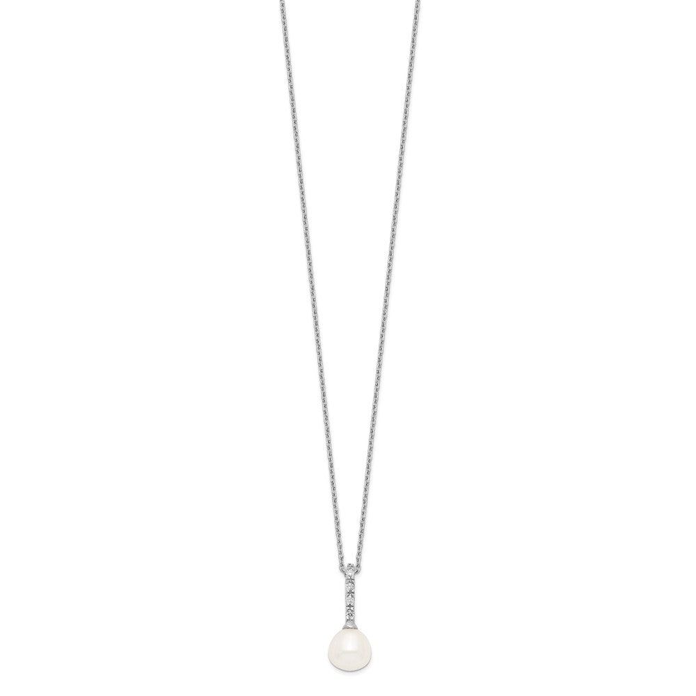 Sterling Silver Rhodium-plated 7-8mm White Teardrop Freshwater Cultured Pearl and CZ 17 inch Necklace QP4630