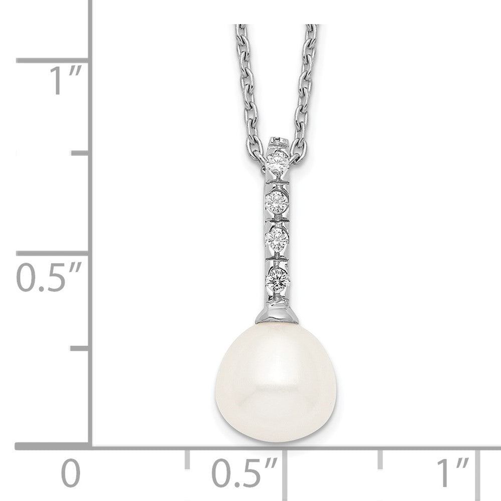 Sterling Silver Rhodium-plated 7-8mm White Teardrop Freshwater Cultured Pearl and CZ 17 inch Necklace QP4630