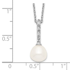 Sterling Silver Rhodium-plated 7-8mm White Teardrop Freshwater Cultured Pearl and CZ 17 inch Necklace QP4630