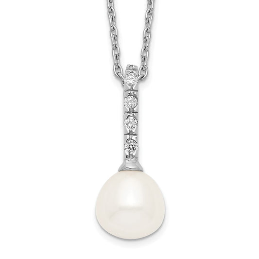 Sterling Silver Rhodium-plated 7-8mm White Teardrop Freshwater Cultured Pearl and CZ 17 inch Necklace QP4630