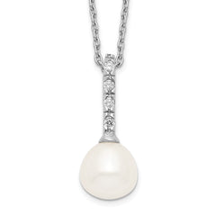 Sterling Silver Rhodium-plated 7-8mm White Teardrop Freshwater Cultured Pearl and CZ 17 inch Necklace QP4630