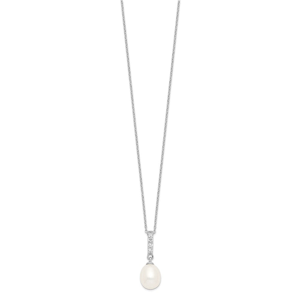 Sterling Silver Rhodium-plated 8-9mm White Teardrop Freshwater Cultured Pearl and CZ 17 inch Necklace QP4699