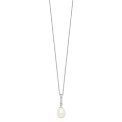 Sterling Silver Rhodium-plated 8-9mm White Teardrop Freshwater Cultured Pearl and CZ 17 inch Necklace QP4699