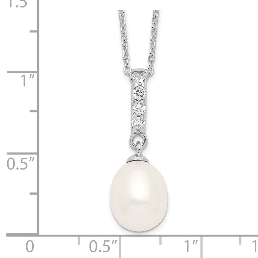 Sterling Silver Rhodium-plated 8-9mm White Teardrop Freshwater Cultured Pearl and CZ 17 inch Necklace QP4699