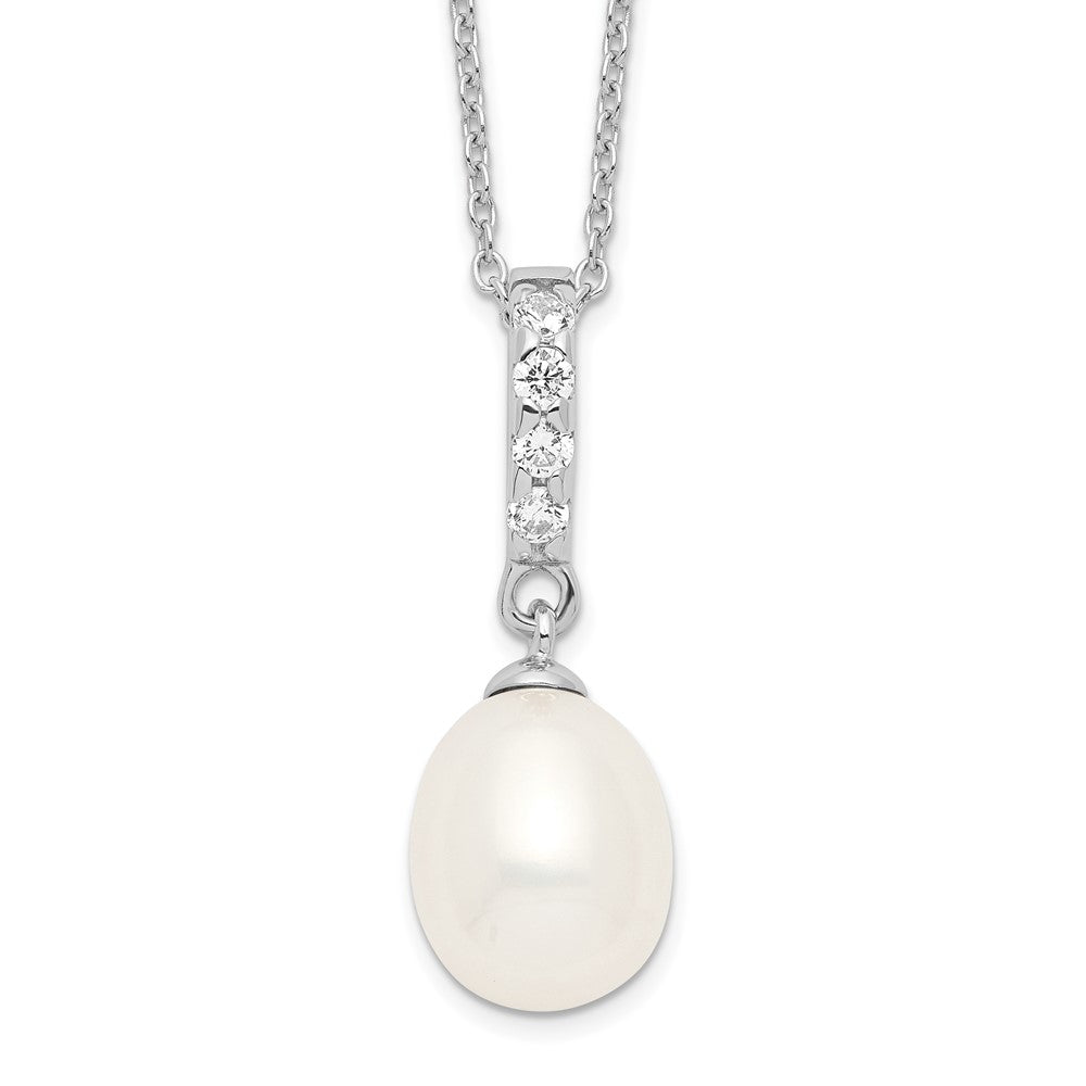 Sterling Silver Rhodium-plated 8-9mm White Teardrop Freshwater Cultured Pearl and CZ 17 inch Necklace QP4699