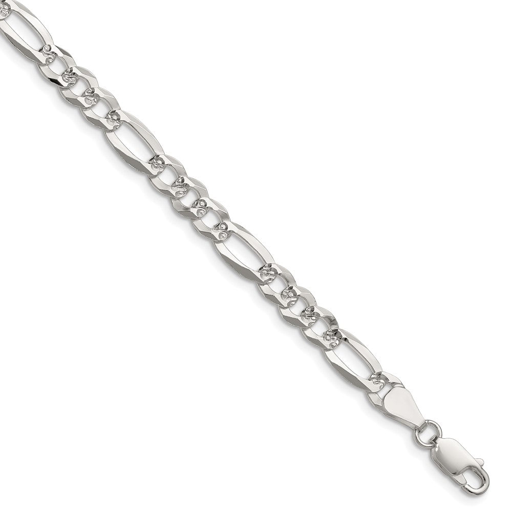Sterling Silver 6.1mm Flat D/C Pave Figaro Chain QPF140-8