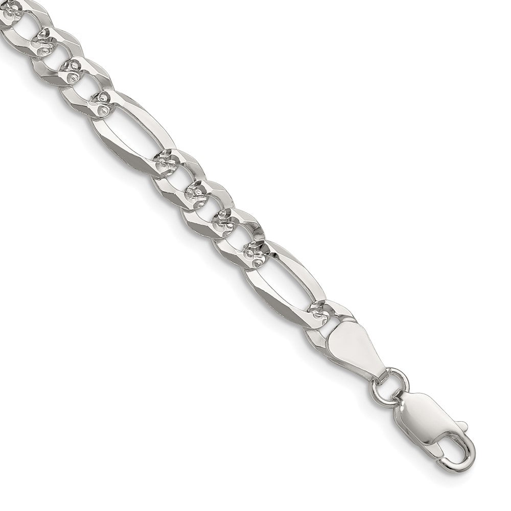 Sterling Silver 6.1mm Flat D/C Pave Figaro ChainQPF140