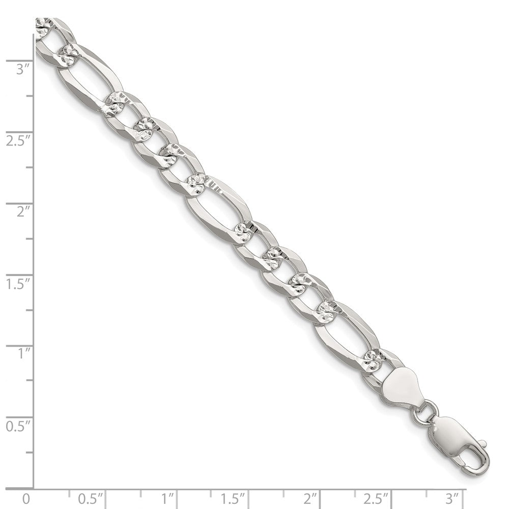 Sterling Silver 8.0mm Flat D/C Pave Figaro Chain QPF180-8