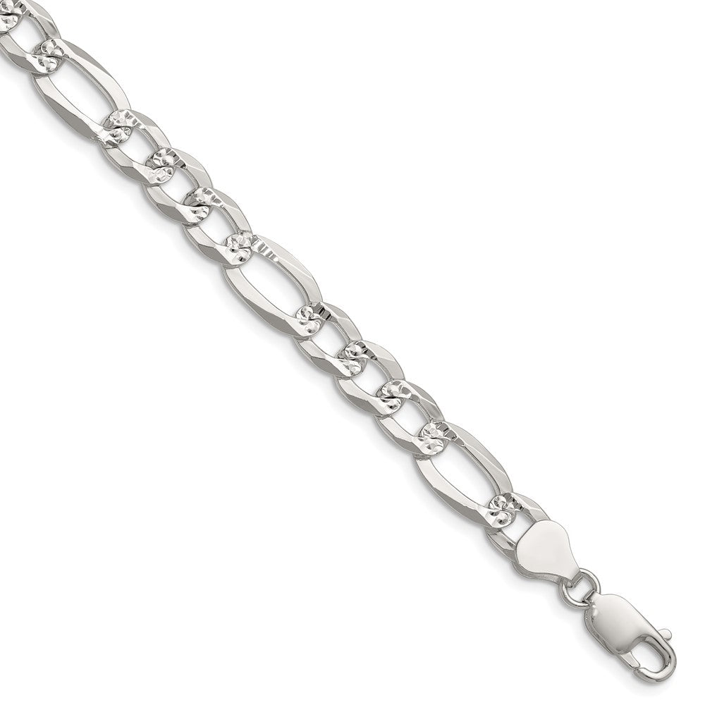 Sterling Silver 8.0mm Flat D/C Pave Figaro Chain QPF180-8