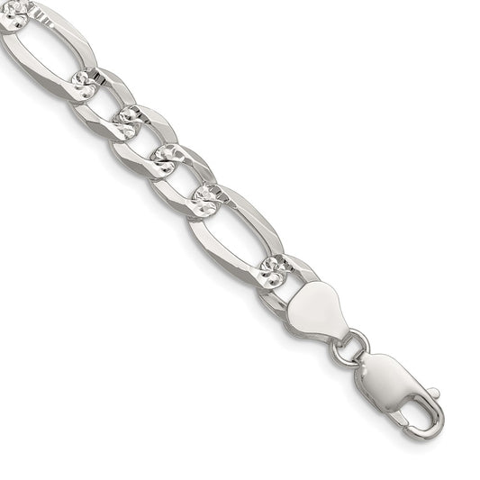 Sterling Silver 8.0mm Flat D/C Pave Figaro ChainQPF180