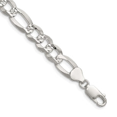 Sterling Silver 8.5mm Flat D/C Pave Figaro ChainQPF200