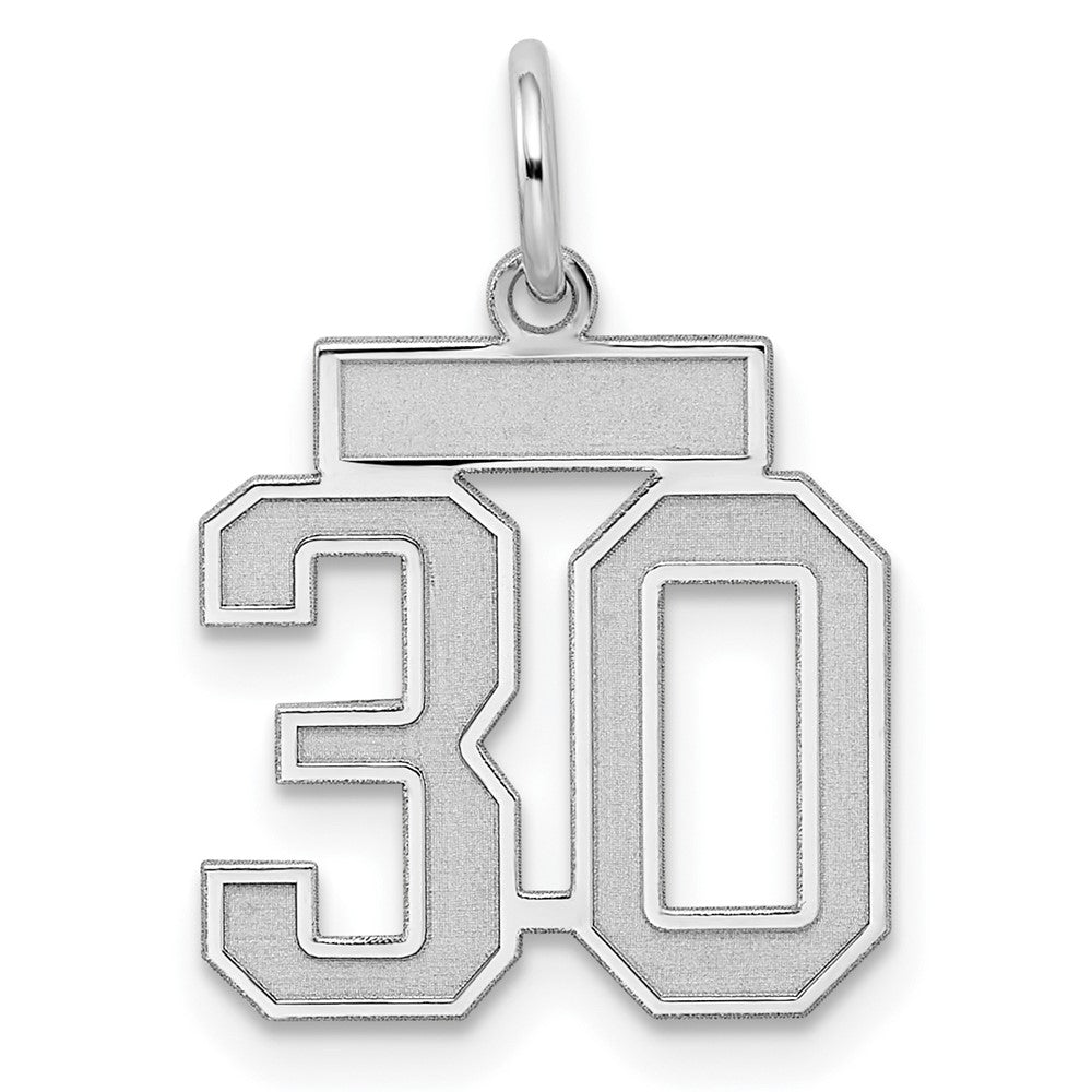 Sterling Silver/Rhodium-plated Satin Number 30 Charm QPS30