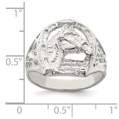 Sterling Silver Horseshoe with Horse Head Ring