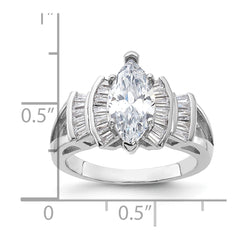 Sterling Silver Rhodium-plated Marquise Shape Center CZ Ring