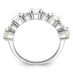 Sterling Silver Rhodium-plated Lab Created Opal and CZ Ring
