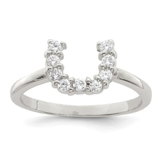 Sterling Silver Rhodium-plated Polished U Shaped Clear CZ Ring