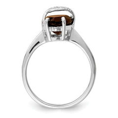 Sterling Silver Rhodium Pear Smoky Quartz & Diamond Ring