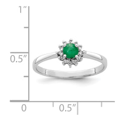 Sterling Silver Rhodium-plated Round Emerald & Diamond Ring