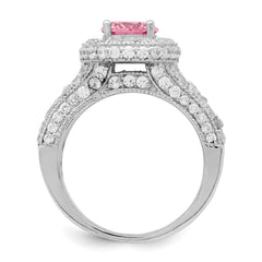 Sterling Silver Rhodium-plated Round Pink and White CZ Ring