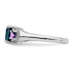 Sterling Silver Rhodium London Blue Topaz, Amethyst & Diam. Ring