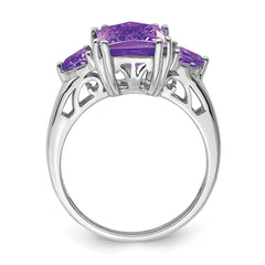 Sterling Silver Rhodium-plated Checker-Cut Amethyst Ring