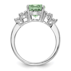 Sterling Silver Rhodium Diam. & Green Quartz Ring