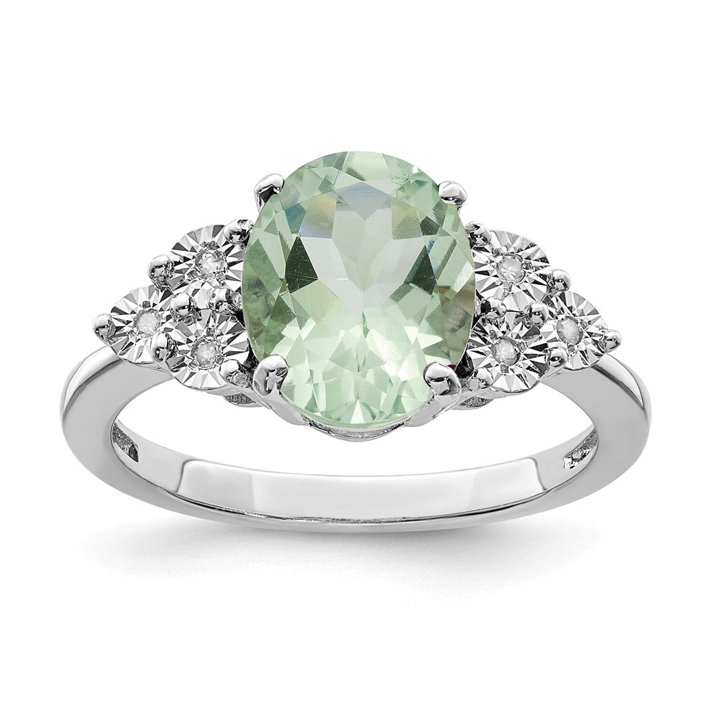 Sterling Silver Rhodium Diam. & Green Quartz Ring